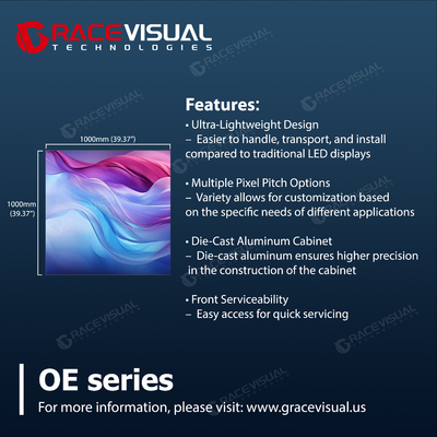 Σειρά OE: Ultra-Light 23.5kg Die-Cast LED οθόνες 5 pixel pitches, μπροστινή υπηρεσία & 90° splicing