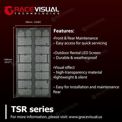 TSR Series – P3.9–7.8 Transparent LED Display with 7680Hz Refresh, 5000nits Brightness, Ideal for Rentals and Interactive Visuals